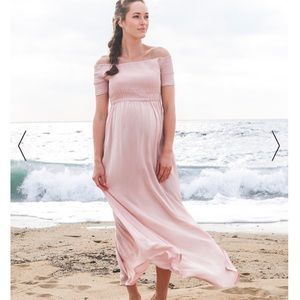 Seraphine Off shoulder pink maxi maternity dress